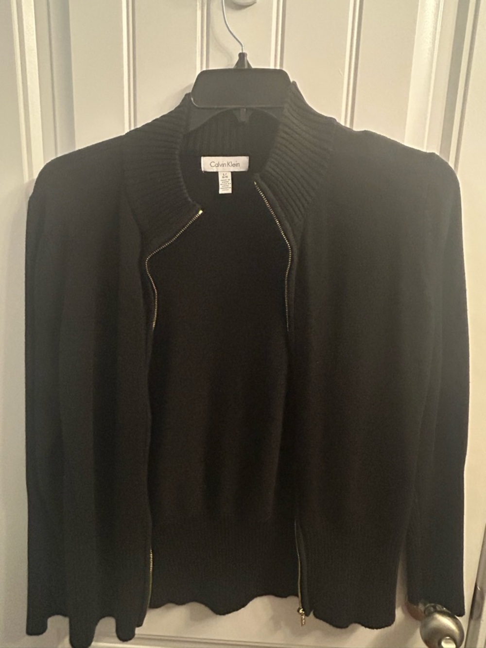 Calvin Klein Black Zip-Up Sweater with Gold Hardware
